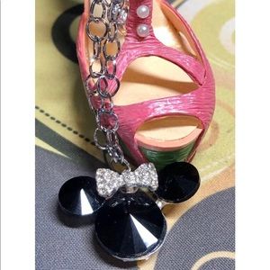 💕🐭black mouse ear charm bracelet handmade link chain style stainless steel
